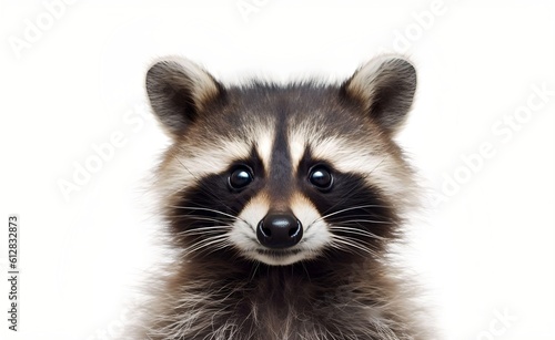 Cheerful raccoon on a white background. Generative AI. © Curioso.Photography