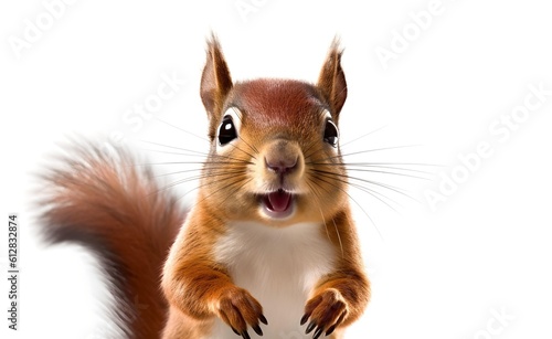 Fototapeta Cheerful squirrel on a white background. Generative AI.