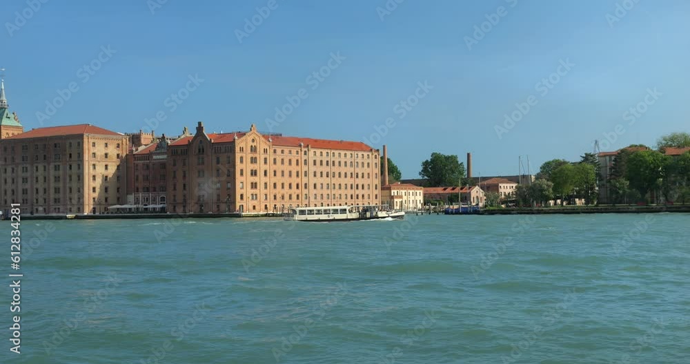 View from the ship board, Venetian Lagoon in Italy. Venice, Italy.