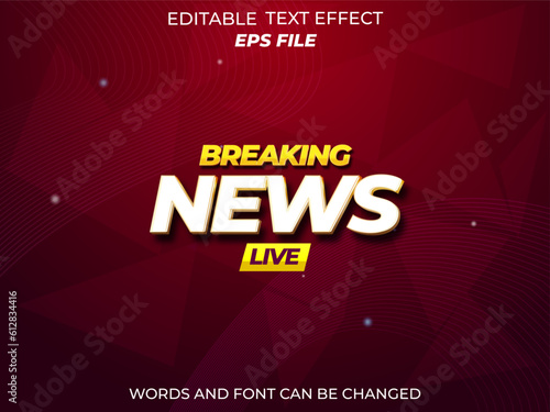 breaking news text effect, font editable, typography, 3d text. vector template
