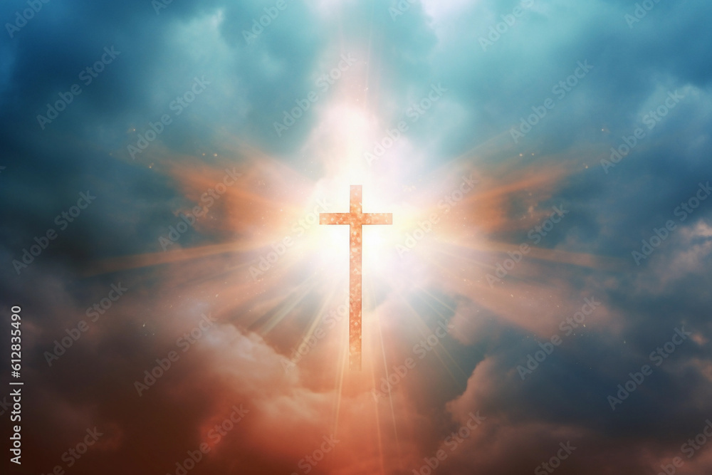 A captivating scene of a cross radiating luminous light against a celestial sky Image ai generate A captivating scene of a cross radiating luminous light against a celestial sky Image ai generate