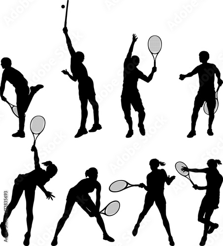 tennis players silhouettes of badminton 