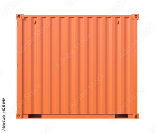 Ship cargo container 10 feet length. Brown metallic freight box. Marine logistics, harbor warehouse, customs, transport shipping concept. Png clipart isolated on transparent background