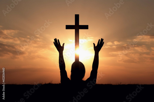 Fulgor silhouette of christian open hands to pray Image ai generate