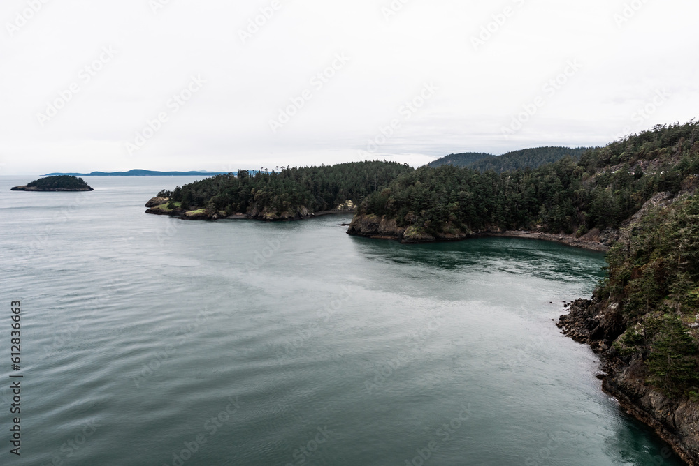 View of a shoreline at Deception Pass State Park in Washington state