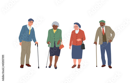 Elderly women and men. Vector flat style illustration