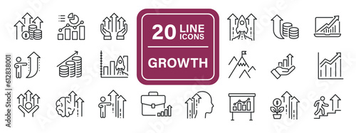 Growth, success line icons. Editable stroke. For website marketing design, logo, app, template, ui, etc. Vector illustration.