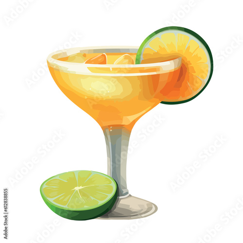 Juicy citrus cocktail with lime and lemon slice