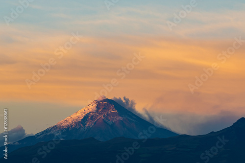 Cotopaxi volcano sunrise eruption, Quito, Cotopaxi national park, Ecuador.