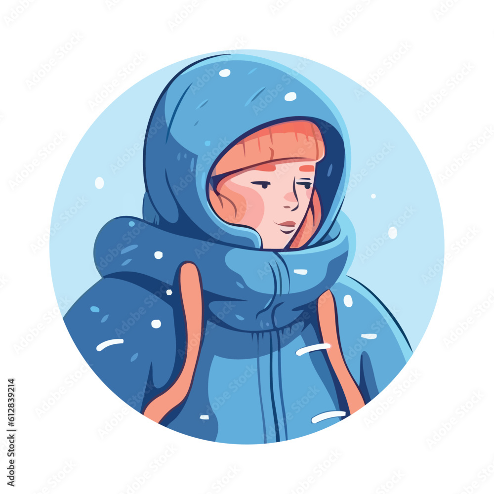 woman cute blue cap and winter jacket