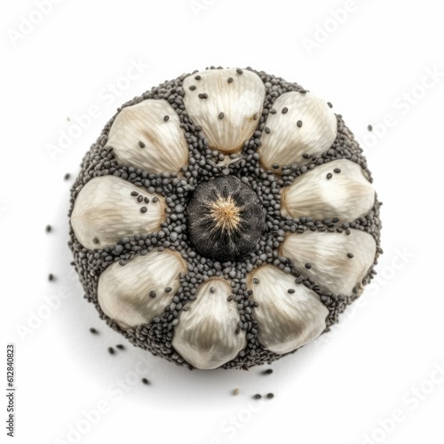 White poppy seeds isolated on white background. Generative AI © Razvan