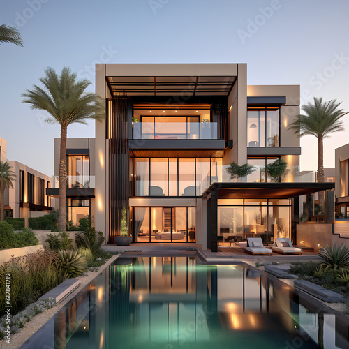 Modern house design with palm trees and middle eastern look © adnananwargfx