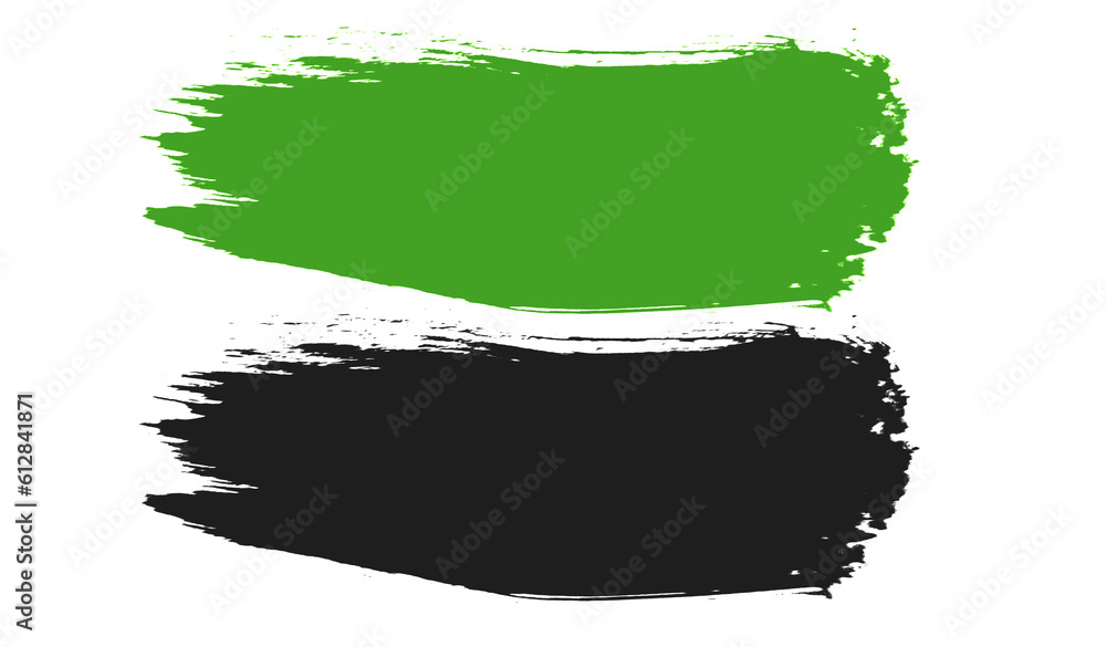 Top view, Green black stroke of paint brushes isolated white background for design stock photo, vector multicolor paint, ink brush stroke, texture, illustration