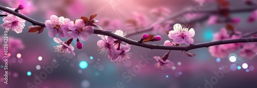 White and blush cherry blossom background. Generative AI