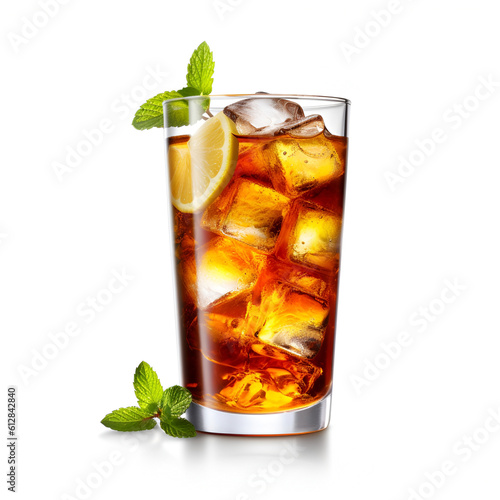 Glass of tasty traditional cold tea drink. Generated AI