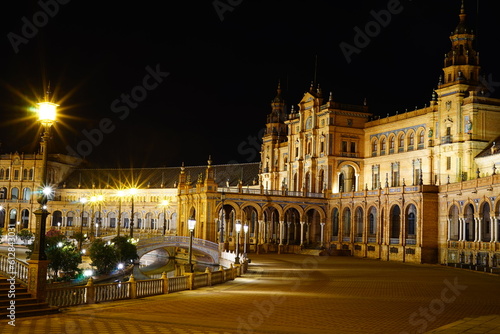 Plaza de España in the night, Seville, Andalucia, Spain