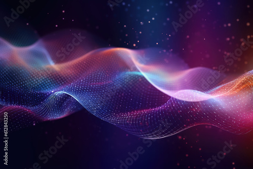 Colorful technology ripple lines in front of dark background, generated by AI