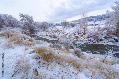 The river freezes in winter. My favorite winter river Silence in the forest was magical  broken only by the sound of the wind and the stream running  still alive  under the water. snow and ice