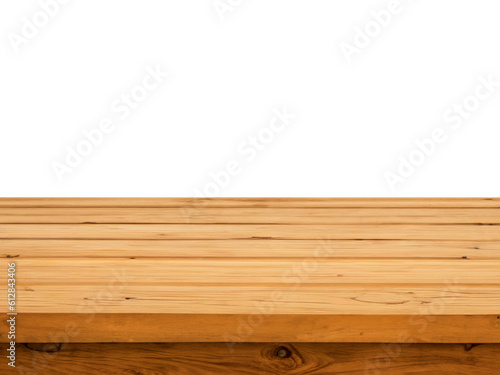 Empty wooden table on white background. Table background