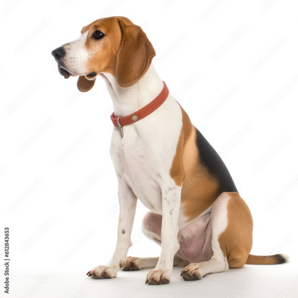 English Foxhound dog isolated on white background. Generative AI