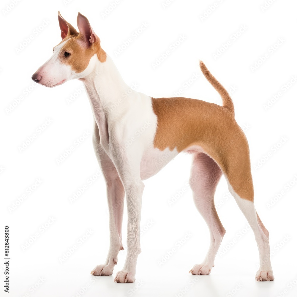 Ibizan Hound dog isolated on white background. Generative AI