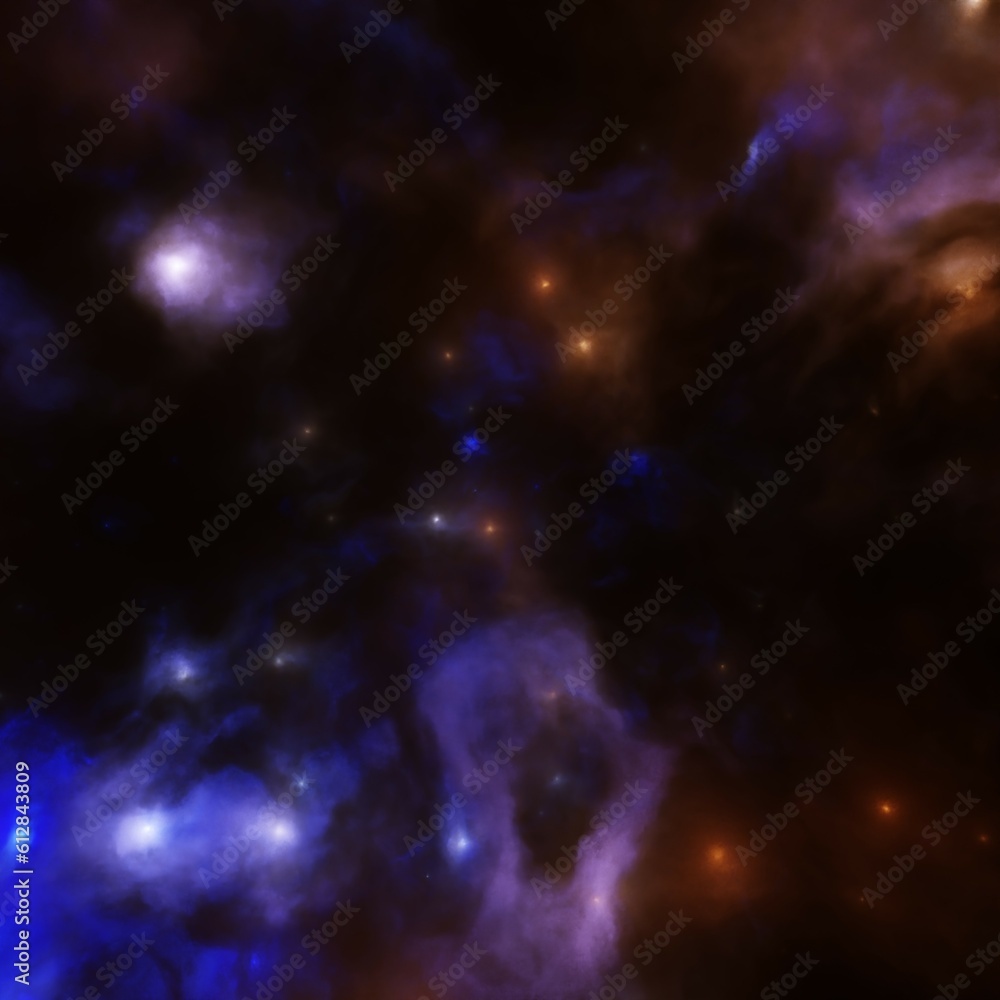 Space background with planetary purple, pink and yellow gas nebula and stars
