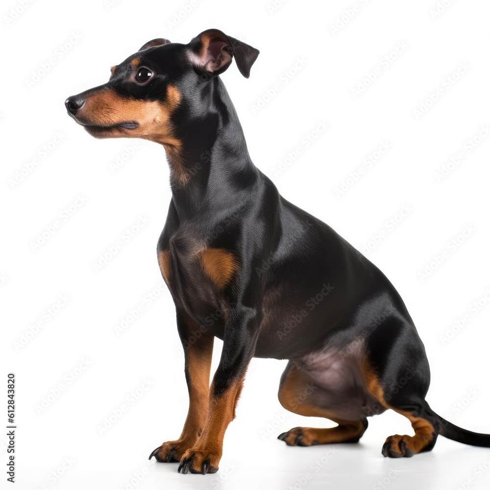 Manchester Terrier dog isolated on white background. Generative AI
