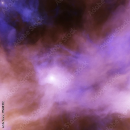 Space background with planetary purple, pink and yellow gas nebula and stars 