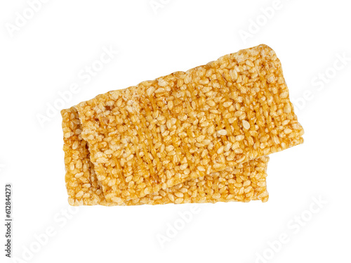 Sesame Snack Isolated, Honey Seed Cracker, Sesame Candy Bar on White Background