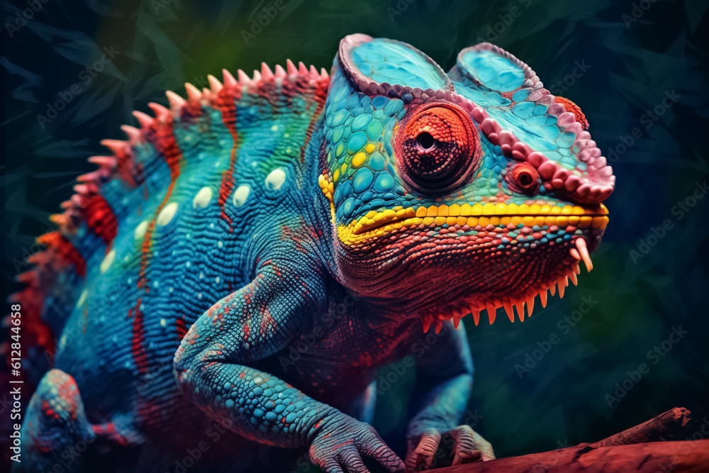 stunning turquoise chameleon, its intricate patterns and vibrant colors bringing a touch of fantasy to your imagination. Generative AI. stunning turquoise chameleon, its intricate patterns and vibrant colors bringing a touch of fantasy to your imagination. Generative AI.