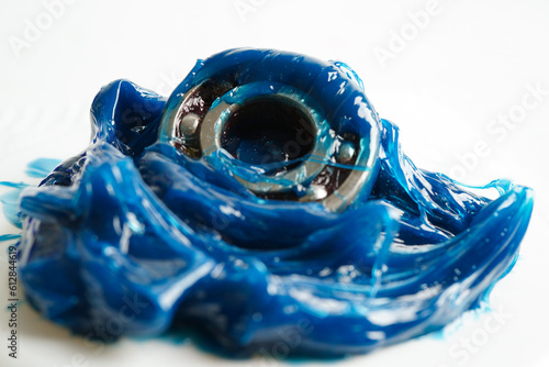 Grease and ball bearing, Blue premium quality synthetic lithium complex grease, high temperatures and machinery lubrication for automotive and industrial.