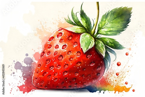 Watercolor strawberry drawing. Generative AI.