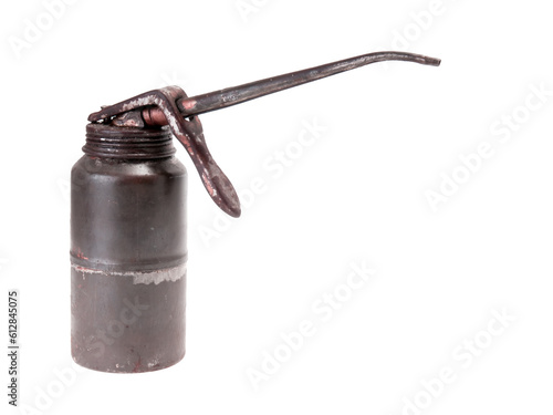 Old dirty oil can isolated from the background