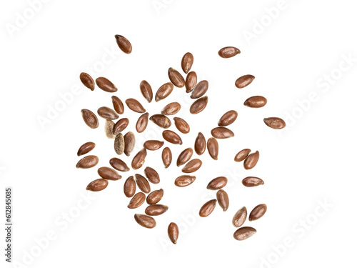 Some linseeds or flax seed spread out on isolated background seen from above