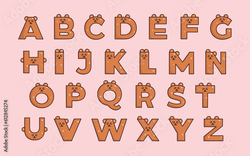 Cute bear alphabet animal font colorful letter