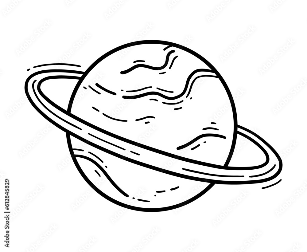 Fototapeta premium Planet with a ring vector icon in doodle cartoon style