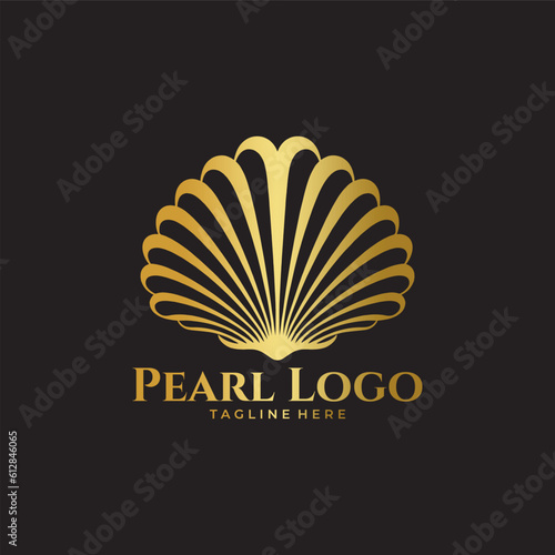 luxury and elegant gold colored pearl shell logo template. Abstract pearl or jewelry logo in luxury and shell shape fit for beauty and cosmetic