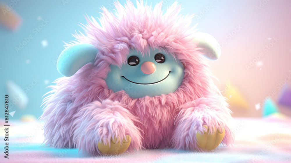 Fototapeta premium Colorful cartoon character furry monster. 3d creatures