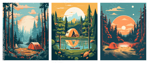 Set of illustration summer camp for poster, background or flyer