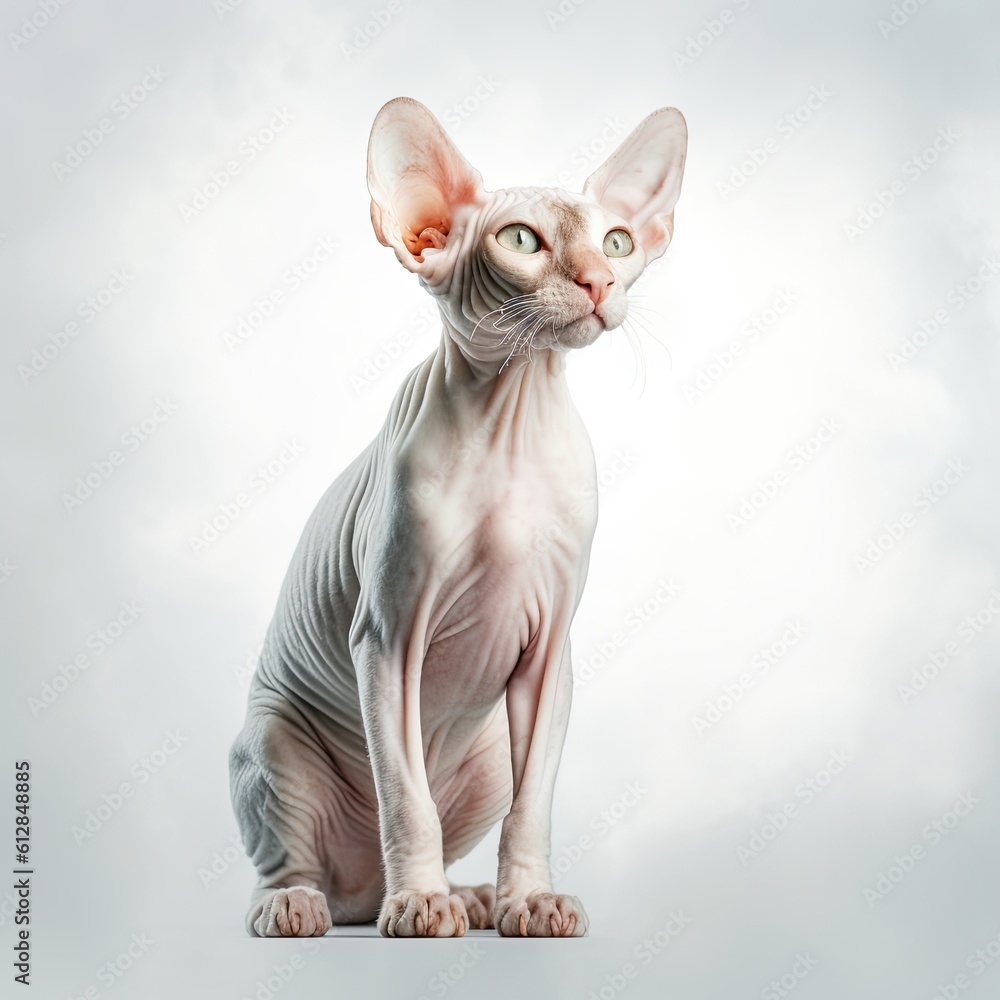 A Domestic Hairless Felino: Meet the Cornish Rex Cat on an Invisible Background: Generative AI