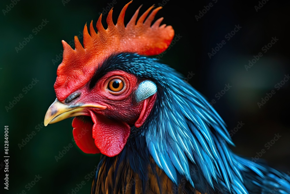 Brown Tom Rooster Portrait: A Closeup View of a Strong Farm Animal and Wildlife Meal: Generative AI