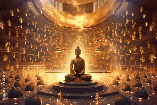 Golden Statue of a Woman Praying in Ancient Siamese Temple - A Path to Esoteric Spiritual Enlightenment: Generative AI