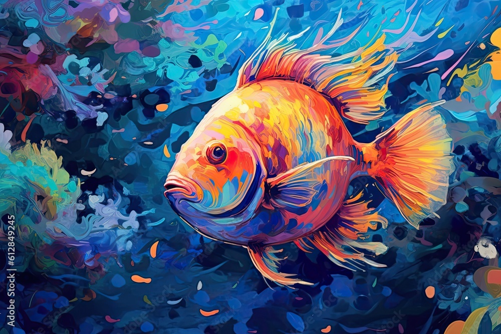 Tropical Underwater Wonderland of Colorful Abstract Fish: An Oceanic Creative Background. Generative AI