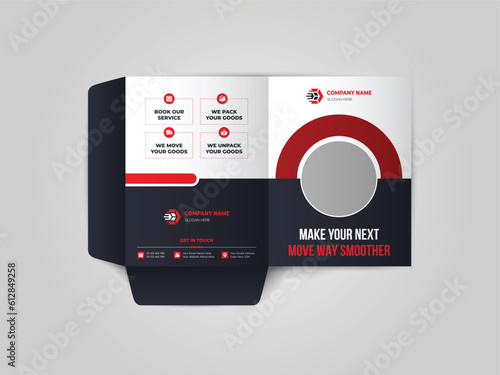 
Moving service Presentation folder for files, Business Presentation Folder Template For House moving folder design with abstract branding graphics vector set.
