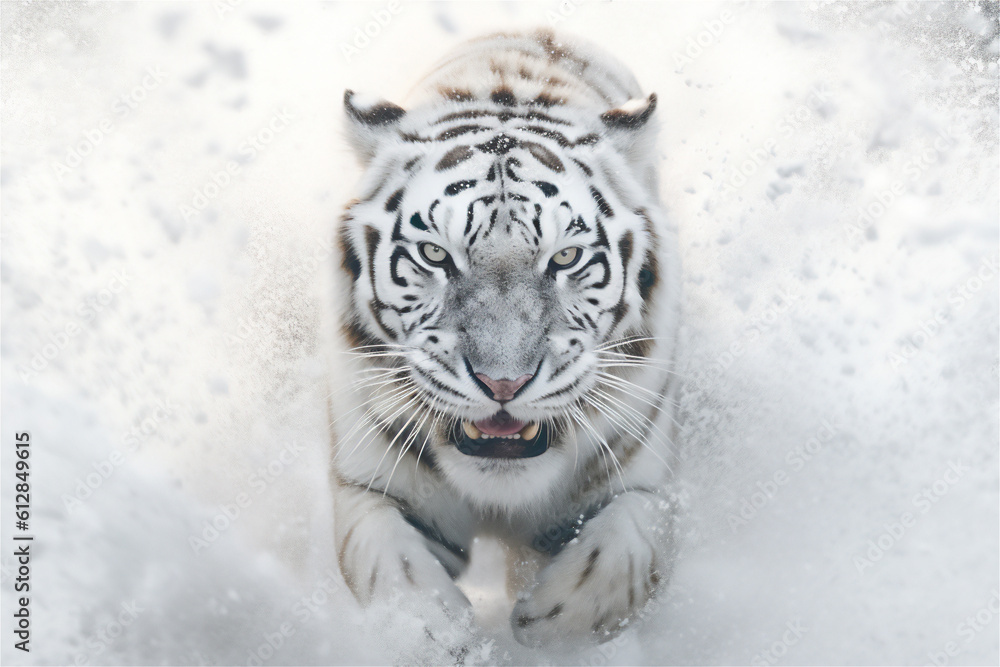 Obraz premium Front-Facing Siberian White Tiger - Majestic, Wild, Predator, AI Generated
