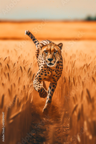 Cheetah Running in Arid Field: Graceful Predator of the Wild" AI generated © Supermint