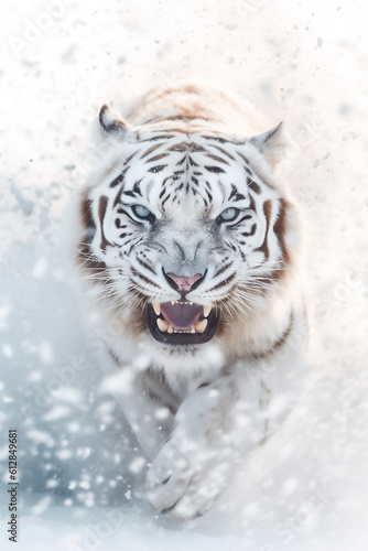 Front-Facing Siberian White Tiger - Majestic  Wild  Predator  AI Generated