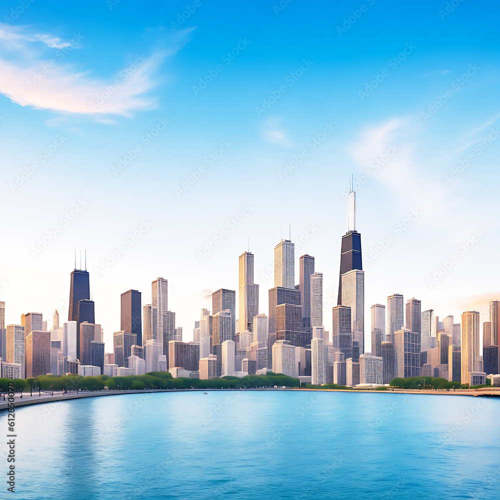Fototapeta premium Showing results for Chicago skyline pictures Futuristic city Ai generator