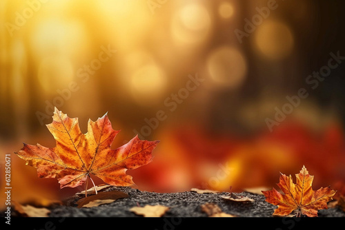 Autumn maple leaves background and copy space Generative Ai