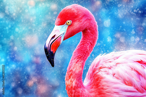 Close up portrait of Pink flamingo in watercolor Generative AI